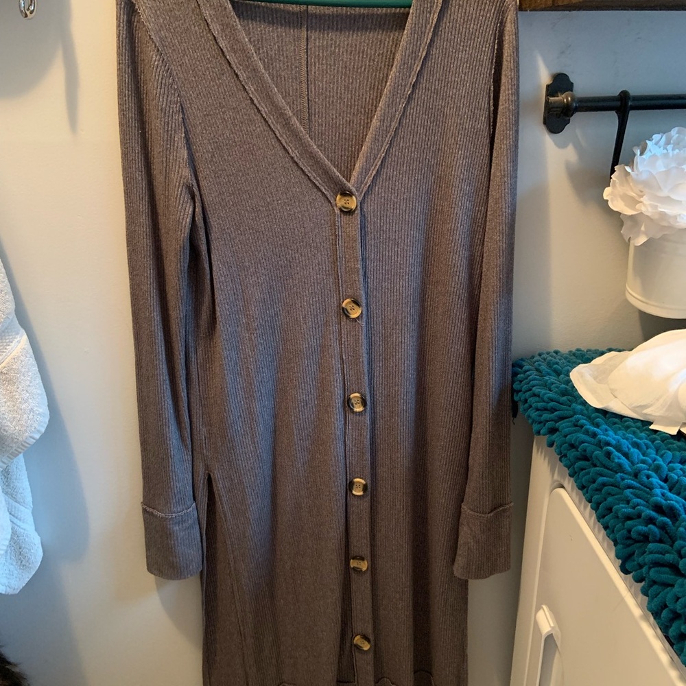 We the free Gray Ribbed Cardigan with Button Detail - Picture 2 of 4